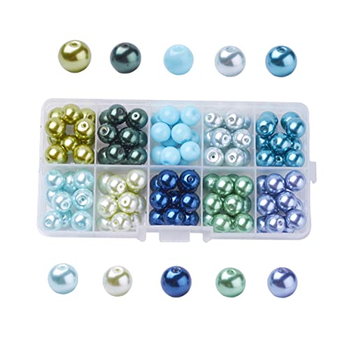 Gadpiparty 200 Stück Glasperlenbox Halskette Handwerk Blau Schmuckset Schmuck Making Kit Perlen für Schmuckhersteller Lose Perlen Perlen gefärbte Perlen runde Glasperlen Perlenkits von Gadpiparty