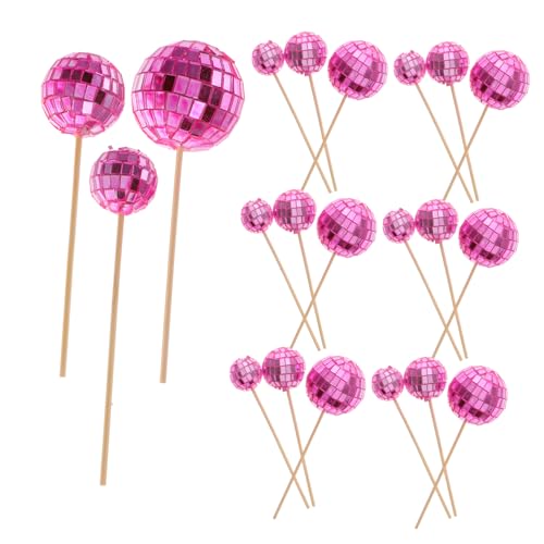 Gadpiparty 24 Stück Discokugel-Topper Kuchenverzierung Cupcake-Dekoration Festliche Kuchendeko Hochzeitskuchendekoration Disco Kuchen Einsätze Cupcake-Topper Kuchendekorationen Schaum Rosa von Gadpiparty