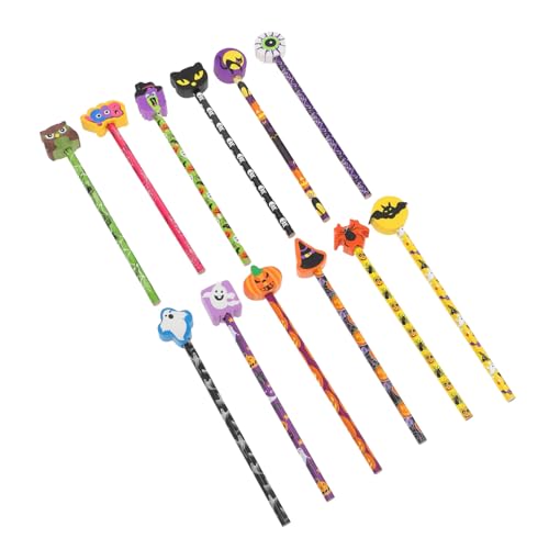 Gadpiparty 24 Stück Teiliges Halloween Zeichenstifte mit Radiergummi Bunte Holzstifte Schulbedarf Ungiftig Geruchlos Langlebig Praktische Malstifte für Kindergarten und Partyspaß von Gadpiparty