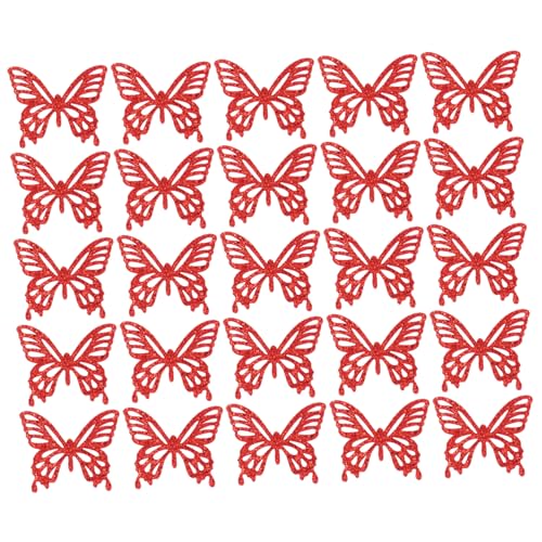 Gadpiparty 25 Stück -geschnittenes Schmetterlingshaarclip Bekleidungsdekorationen Bekleidungsbedarf Glitzernde Stoffflecken Haarzubehör Flügel Künstliche Schmetterlinge Rot Goldpudertuch von Gadpiparty