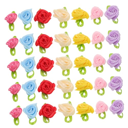 Gadpiparty 250 Stück Mini Satin Ribbon Rosen Blumen für DIY Handwerk Kleine Künstliche Stoff Rosenblüten mit Blättern Langlebige Mini Rosen Applikationen für Hochzeits und Festdeko von Gadpiparty