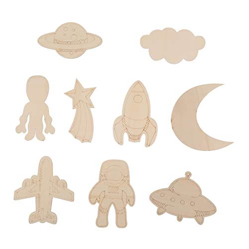 Gadpiparty 27 Stück Diy Teiliges Weltraum Holz Bastelset für Zuhause Unvollendete Holzfiguren für Kreative Projekte und Dekoration Holzfarbe von Gadpiparty