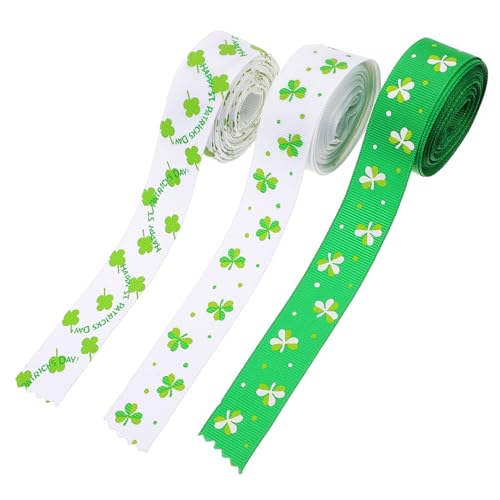 Gadpiparty 3 Rollen Vierblattklee Gurtband rosa Band zum Einwickeln olivgrünes Band St. Patrick's Day-Bänder zum Selbermachen Geschenkbänder ein Verpackungsband von Gadpiparty