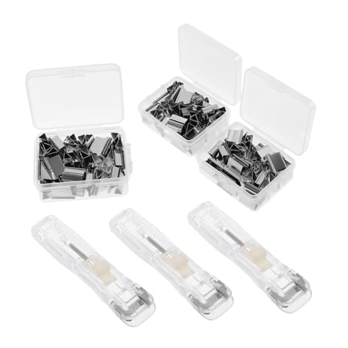 Gadpiparty 3 Sätze Transparenter Wiederverwendbarer Heftklammer spender mit Metallclips Tragbarer Handlicher Büroklammer dispenser zur Platzsparenden und Nachhaltigen Papierbindung ohne von Gadpiparty