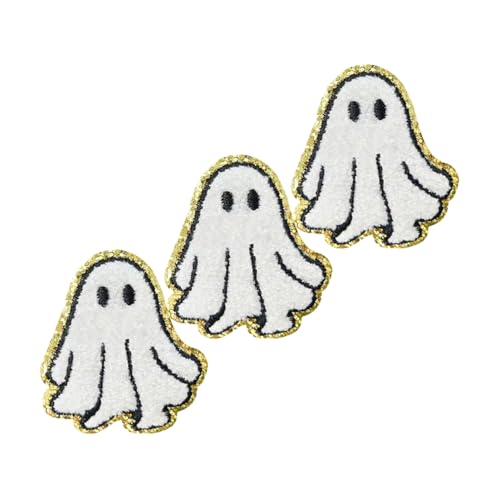 Gadpiparty 3 Stück Bügelbilder Halloween Patches Weißer Gestickter Geist Applikationen mit Starkem Kleber für DIY Kleidung Schuhe Jeans Taschen Verzierung von Gadpiparty