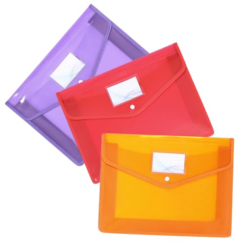 Gadpiparty 3 Stück Dokumentenmappe Wasserdichte Transparente Aktenhüllen mit Druckknopf Organizer für Unterlagen für Büro und Reisen Orange und Rot von Gadpiparty