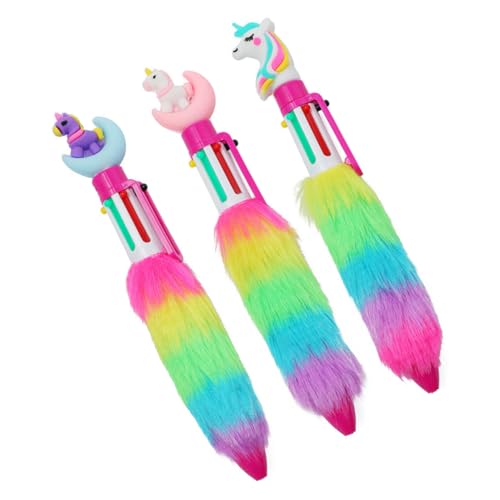 Gadpiparty 3 Stück Einhorn Kugelschreiber Bunte Plüsch Ballpoint Stifte für Studenten für Notizen Basteln und Journaling Lustige Schreibwaren mit Einzigartigem Design von Gadpiparty