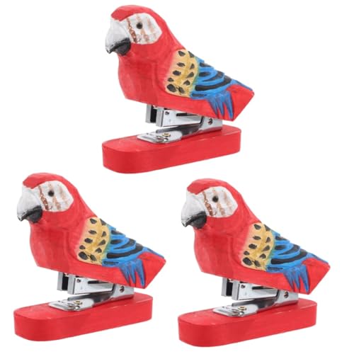 Gadpiparty 3 Stück Holz Tier Stapler Kreativer Heftgerät für Büro Zuhause Dekorative Holzfigur Papagei für Dokumentenorganisation Tragbares Niedliches Büromaterial für Erwachsene von Gadpiparty