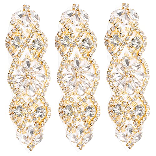 Gadpiparty 3 Stück Strass Aufnäher für Kleidung Diy Bestickte Patches für Hochzeitskleider Röcke und Accessoires Rhinestone Applikationen zum Aufbügeln von Gadpiparty