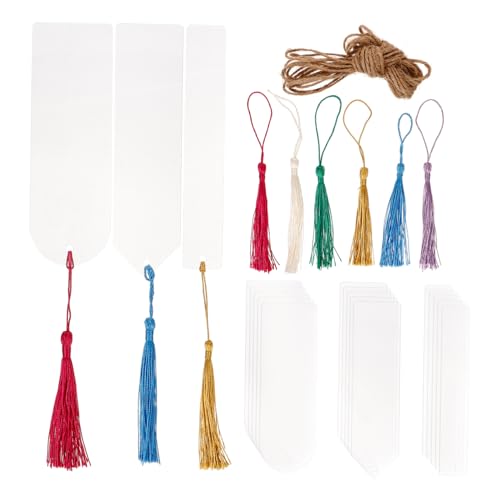 Gadpiparty 30Sätze Transparente Lesezeichen mit Bunten Quasten Leere DIY Rohlinge für Bastelprojekte für Leseratten und Bastelbegeisterte von Gadpiparty