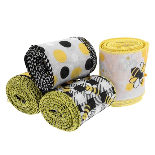 Gadpiparty 4 Rollen Bunte Bedruckte Geschenkband Polyester Stoffband mit Bienenmuster Strapazierfähig und Vielseitig für DIY Basteln Geschenkverpackung Kuchen Blumen deko Geeignet Gadpiparty 4 Rollen Bunte Bedruckte Geschenkband Polyester Stoffband mit Bienenmuster Strapazierfähig und Vielseitig für DIY Basteln Geschenkverpackung Kuchen Blumen deko Geeignet von Gadpiparty