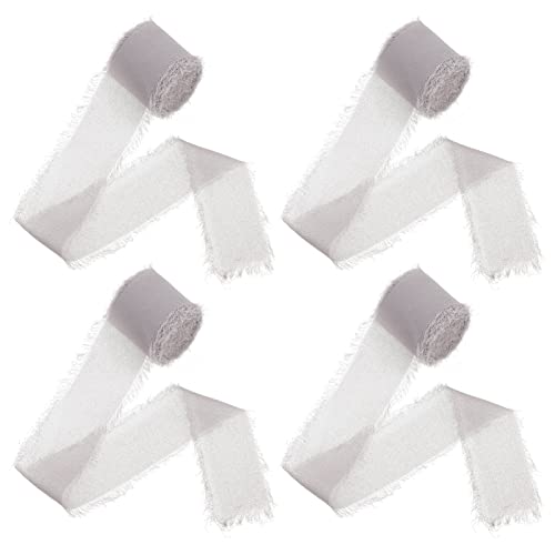 Gadpiparty 4 Rollen Hochzeitsband Graues Chiffonband für Blumensträuße Einladungen und Dekorationen Handgemachte Geschenkbänder für Hochzeiten und Diy Projekte von Gadpiparty