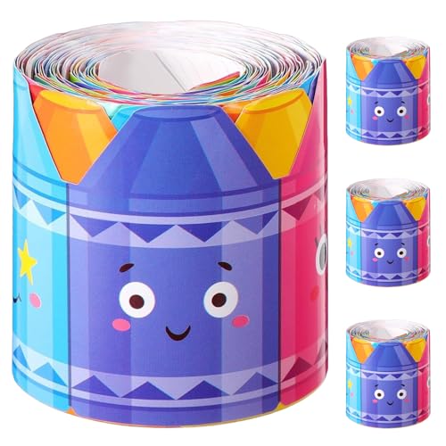 Gadpiparty 4 Rollen Klassenzimmer-Pinnwand: Buntstift-Schulanfangs-Pinnwandränder, Tafelbesatz für Klassenzimmer-Schultafel-Schreibtische von Gadpiparty