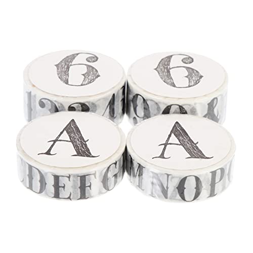 Gadpiparty 4 Rollen Retro Washi Tape Dekorative Klebebänder mit Buchstaben und Zahlen für Diy Scrapbooking Notizbuch Dekoration und von Gadpiparty
