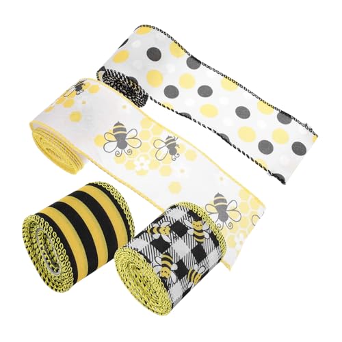 Gadpiparty 4 Rollen Teiliges Geschenkband mit Farbigem Bienenmuster Leicht Zuschneidbar Vielseitig für Geschenkverpackung Bastelarbeiten Wohn und Haarschmuck Modisches Handliches von Gadpiparty