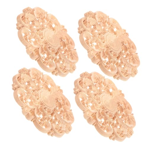 Gadpiparty 4 Stück Naturholz Holzapplikationen Runde Geschnitzte Möbel Eckornamente Unlackiert Für Schrank Tür Wand DIY Dekoration von Gadpiparty