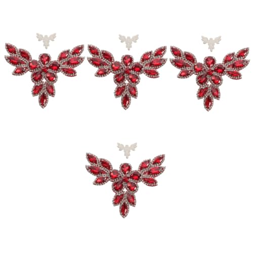 Gadpiparty 4 Stück Schuhblume aus Strass Klebstoff bestickt Flicken aufnähen Patch Kleidung Dekoration Stoffflecken Kleiderflicken selber machen Heißschmelzkleber rot von Gadpiparty
