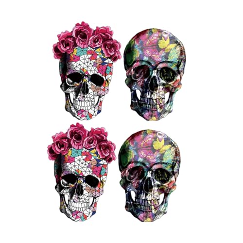 Gadpiparty 4 Stück Teiliges Bügelbild Totenkopf Motiv Halloween Aufnäher Kleidung DIY Patch für Jacken Taschen Dekoration von Gadpiparty