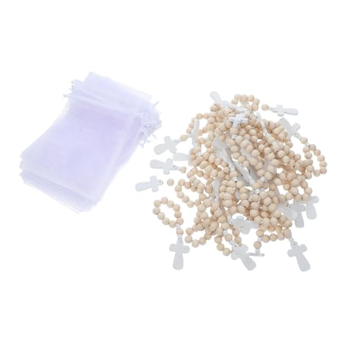 Gadpiparty 40 Sätze Teiliges Holzperlen Gebetsarmbänder mit Organzasäckchen Segensarmbänder Kreuz Design für Taufe Erstkommunion Babyparty Traditionelle Glücksbringer Kleine Schmuckgeschenke von Gadpiparty