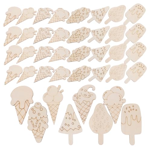 Gadpiparty 40 Stück DIY Malerei Holzfolie Gefälligkeiten Blanko Chips Eiscreme Spiel Tag Thema Schnitt Graffiti Farbige Ornamente Dekoration Für Eiscreme Form Scheiben Khaki Holz von Gadpiparty