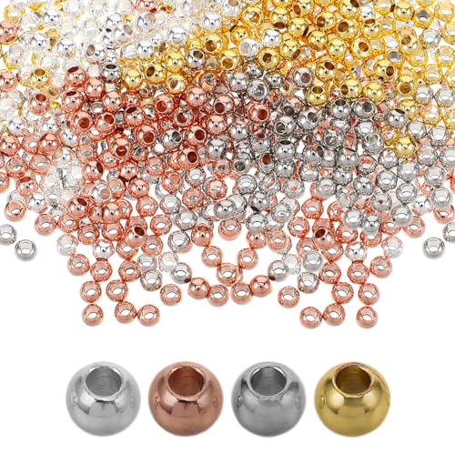 Gadpiparty 400 Stück kleine runde Abstandsperlen aus Metall, 3 mm, metallisch plattiert, runde Perlen für Schmuck, Armbänder, Halsketten, DIY, Basteln, Dekoration von Gadpiparty