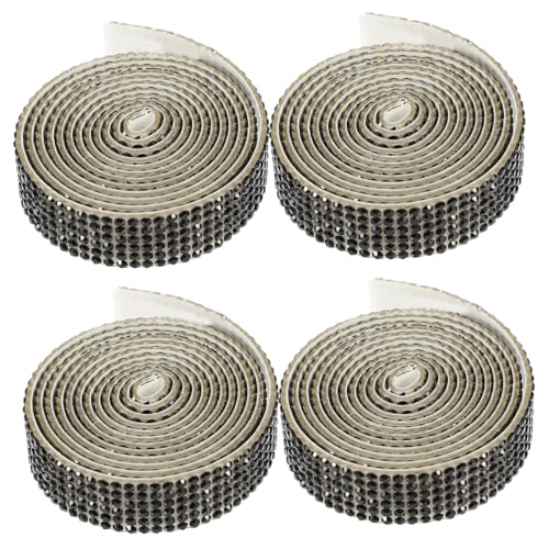 Gadpiparty 4Rollen Strass Applikationen für DIY Dekoration Schwarze Rhinestone Aufnäher für Kleidung Taschen und Bastelprojekte Einfach Aufzubügeln und Glänzend von Gadpiparty