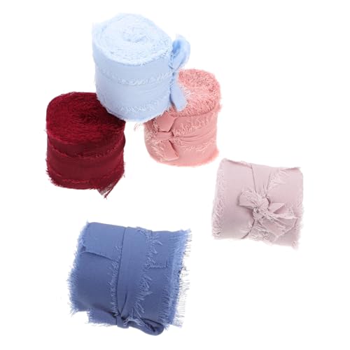 Gadpiparty 5 Rollen Fransen Chiffonband Seidige Stoffbänder mit Ausgefransten Kanten für Diy Hochzeitseinladungen und Vielseitig Einsetzbar in Dekoration und Handwerk von Gadpiparty