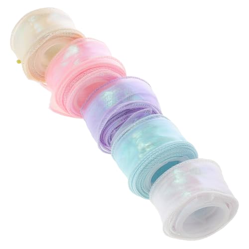 Gadpiparty 5 Rollen Geschenkverpackungsband Schillerndes Organzaband Chiffonband Chiffon Verpackungsband Besatzband Zum Verpacken Buntes Partyband Weißes Hochzeits Holografieband Aus von Gadpiparty