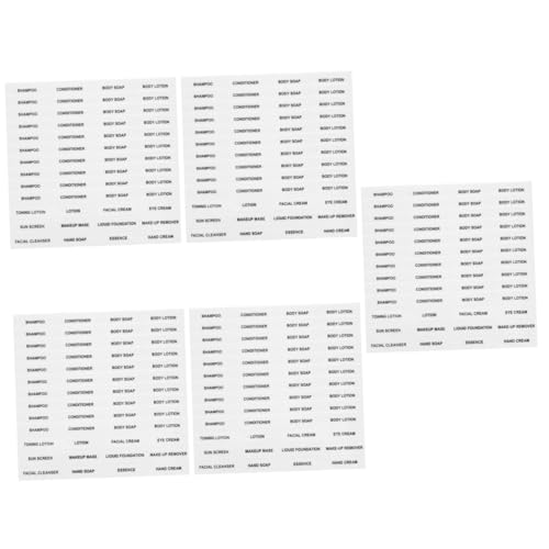 Gadpiparty 5 Sätze Hautpflegeproduktetikett Kontinuierlich Etikettenaufkleber Klebeetiketten Aufkleber Für Kosmetikspenderflaschen Etiketten Für Reiseflüssigkeiten Pvc 20 Blätter * 5 von Gadpiparty