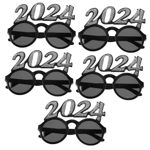 Gadpiparty 5 Stück 2024 Kunststoffbrille 2024 Photobooth Requisiten lustig Partyzubehör für das neue Jahr junge Leute Party-Brillen-Dekore 2024 Brillen Silvester Sonnenbrille AC-Objektiv von Gadpiparty