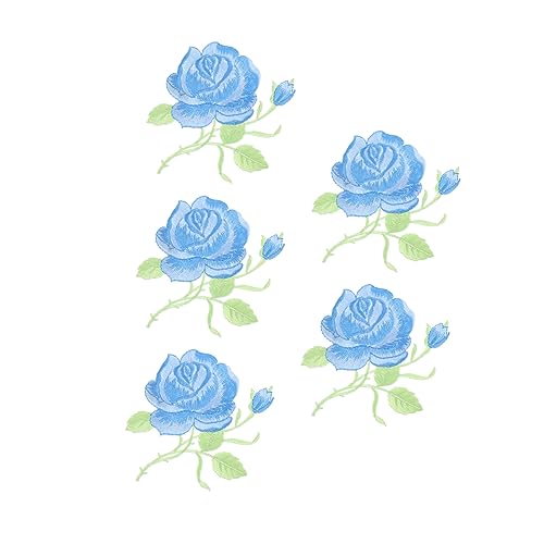 Gadpiparty 5 Stück Stickmaterialien Stickereiflecken Flicken aufnähen gestickte Aufnäher nähen Jeans-Patches Hotfix Rosenflecken für Kleidung Aufnäher mit Blumenstickerei Stickgarn Blau von Gadpiparty