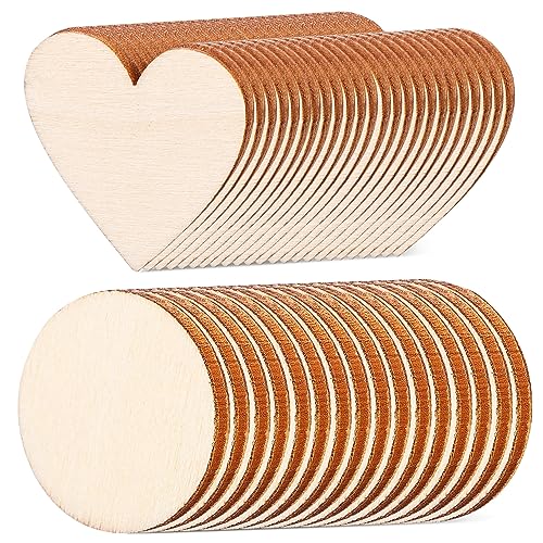 Gadpiparty 50 Stck. Diy Holzscheiben Unbeschichtet Runde und Herzform für Bastelarbeiten Gravur und Dekoration Natürliche Holzoberfläche Projekte von Gadpiparty
