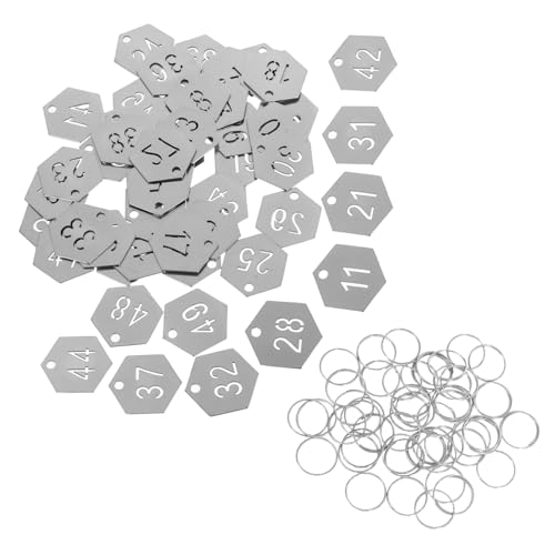 Gadpiparty 50 Stück Nummernschild metal key labels Schlüsselanhänger mit Nummer Zahlenplatte schlüsselanhänger metall Identifikatoren Anzahl ID-Tags Rostfreier Stahl Silber von Gadpiparty