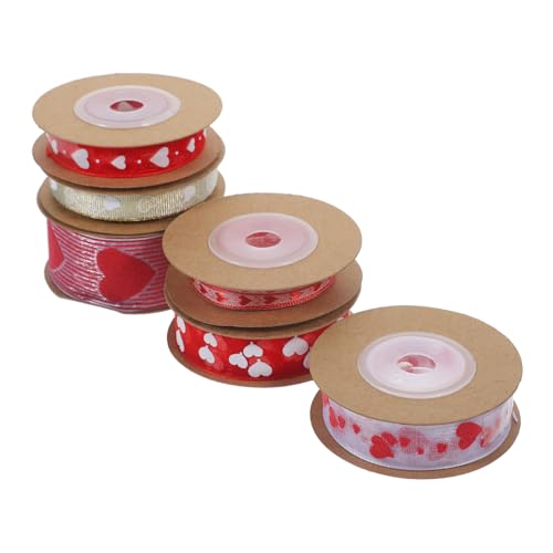 Gadpiparty 6 Rollen Geschenkband mit Herzmotiv Polyester Schleifenband Farbintensiv Langlebig Glatt für Valentinstag Hochzeitsdeko Muttertagsgeschenke DIY Verpackung von Gadpiparty