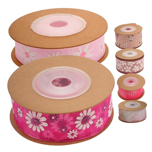 Gadpiparty 6 Rollen Kariertes Bedrucktes Gurtband Naturstoff Baumwolle Geschenkbänder Basteln Party Feiertagsband Geblümtes Gewebtes Band Festival Geschenkband Blumenband von Gadpiparty