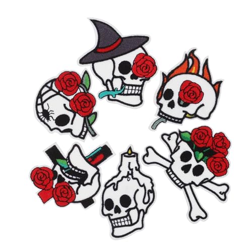 Gadpiparty 6 Stück Halloween Bügelflicken mit Besticktem Totenkopf und Langlebige Patches für Kleidung Taschen und DIY Dekoration Einfache Anwendung Vielseitige Aufnäher für Jungen und von Gadpiparty