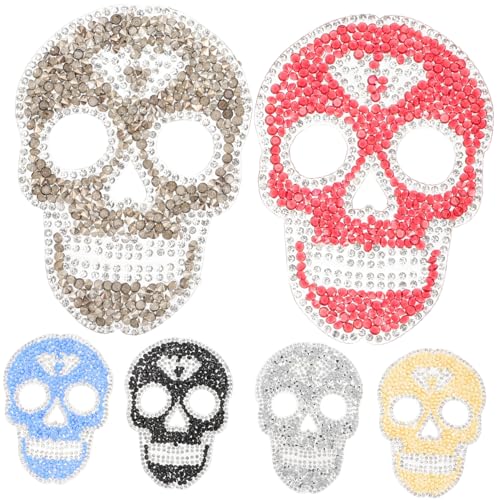 Gadpiparty 6 Stück Skull Aufnäher Kleidung Patches zum Aufbügeln und Nähen Bunte DIY Textilapplikationen Flexible Stoffflicken für Jacken Rucksäcke Taschen Individuelle Kleidungsdekoration von Gadpiparty