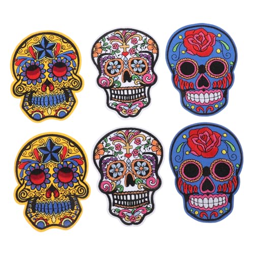 Gadpiparty 6 Stück Teiliges Halloween Skull Patches zum Aufnähen Bunte Gestickte Totenkopf Applikationen aus Langlebigem Polyester für DIY Kleidung Jacken Hüte und Kreative Bastelprojekte von Gadpiparty