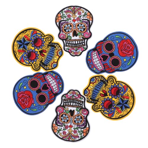 Gadpiparty 6 Stück Teiliges Punk Totenkopf Bügel-aufnäher zum Aufbügeln und Nähen Bestickte Applikationen für Kleidung Taschen Hüte Jeans DIY Reparatur und Dekoration von Gadpiparty