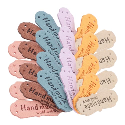 Gadpiparty 60 Stück Handmade PU Labels für Kleidung Bunte Geprägte Etiketten Kunstleder für DIY Projekte zum Annähen an Shirts Kleider Taschen und Mehr von Gadpiparty