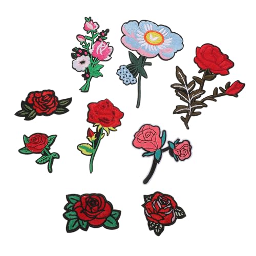 Gadpiparty 9 Stück Teiliges Gestickter Rosen Aufnäher zum Aufbügeln Kleidung Patches für DIY Dekoration und Reparatur Geeignet für Jacken Taschen Hüte Schuhe Vielseitige Textilapplikationen von Gadpiparty