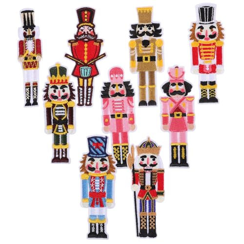 Gadpiparty 9 Stück Teiliges Nussknacker Bügelbild Bestickte Polyester Patches zum Aufbügeln Kleidung Jacken DIY Stoffapplikationen für Weihnachten und Reparatur von Gadpiparty