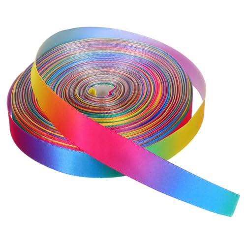 Gadpiparty Buntes Satinband Breit Farbiges Stoffband für Geschenkverpackung Blumensträuße DIY Basteln Partydekoration Einseitig Regenbogenfarben von Gadpiparty