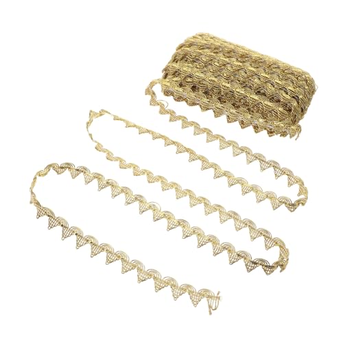 Gadpiparty Goldener Bestickter Spitzenstoff Spitzenband zum Nähen Blumenstickerei Bordüre mit Wellenkante Langlebiges Polyester für Brautkleider Tanzkostüme Diy-bastelprojekte von Gadpiparty