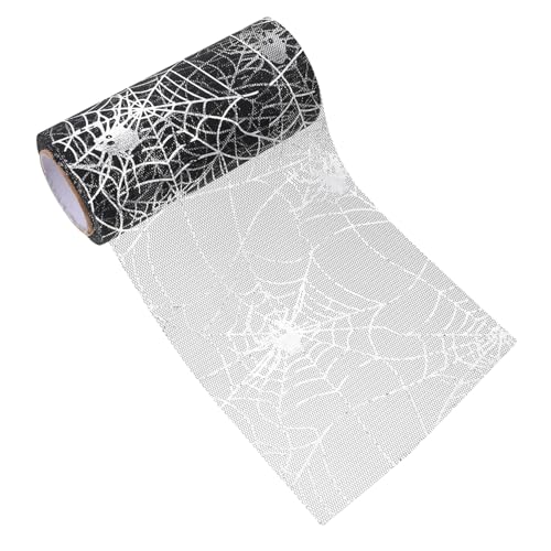 Gadpiparty Halloween Tüllband Yards Halloween Deko Originelles Netzband für Partydekoration Tüllrock Bastelstoff Geschenkverpackung Silber Spinnennetz Muster von Gadpiparty