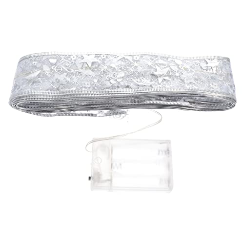 Gadpiparty LED Lichterband mit Schleife Batteriebetriebene Weihnachtsbaum Dekoration Silbernes Ribbon Lamp String für Fenster Balkon und Party Einfache Installation Warme Xmas Beleuchtung von Gadpiparty