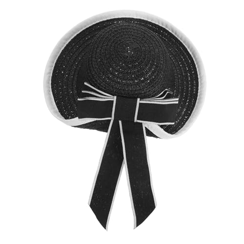 Gadpiparty Miniatur Strohhut für Puppen mit Zarter Spitzenverzierung Realistisches Design Verstellbar für Verschiedene Puppenköpfe für DIY Bastelprojekte und Puppenhausdekoration Schwarz von Gadpiparty