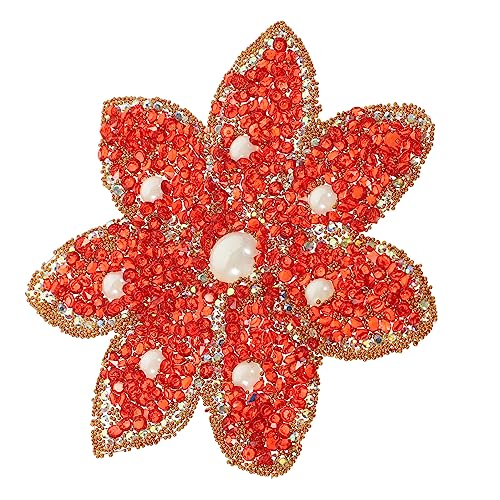 Gadpiparty Rote Strass Applikation Dekoratives Aufnäher für Kleidung Modisches Patch mit Rhinestone für Diy Projekte und Hochzeitskleider Blumenform von Gadpiparty