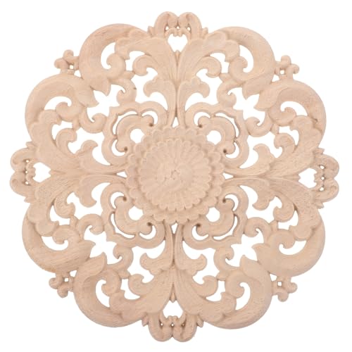 Gadpiparty Runde Holzapplikationen: 24 cm, unbemalte Blumenschnitzereien, Aufkleber für Wand, Schrank, Spiegel, Kaminsims, Tür, Bett, Schrank, Decke, Kommode von Gadpiparty