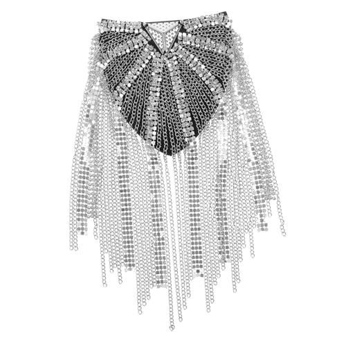 Gadpiparty Vintage Schulterklappen mit Quaste und Strasssteinen Silberne Metall Shoulder Epaulets für Damen Retro Schulterdekoration für Anlässe Wie Party Hochzeit Festtag Vielseitiges von Gadpiparty